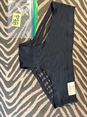 P. 38 love Libby size medium Black Hipster Briefs w/ see Through Sheer Mesh back